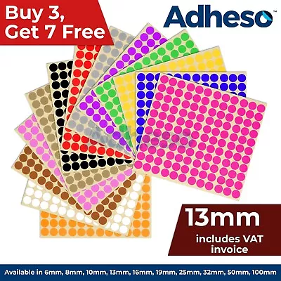 Adheso 13mm Coloured Dot Stickers Round Sticky Dots Adhesive Circles Labels • £0.99