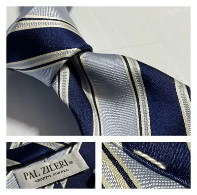 PAL ZILERI Classy Navy Light Blue Multi Stripe Silk Tie Italy • $39.95