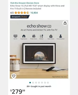 Echo Show 15 Full HD 15.6  Smart Display W/ Alexa And Fire TV Built In W/Remote • $250