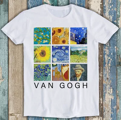 Van Gogh Painting Collage Starry Night Sunflowers Funny Gift Tee T Shirt M1401 • £6.35