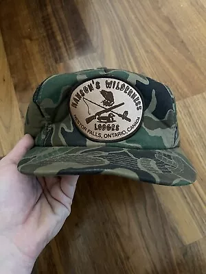 Vintage Camo Snapback Hat Hansons Wilderness Lodge Ontario Adjustable 80s Patch • $29.99