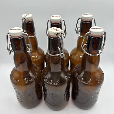 $10 • Buy 6 Pack - Vintage Grolsch Amber Brown Empty Bottles Swing Top Porcelain Flip Cap