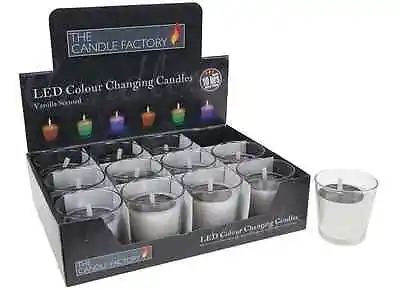 £3.99 • Buy LED Colour Changing Real Wax Candle Vanilla Scented In Glass Pot Mood Candles