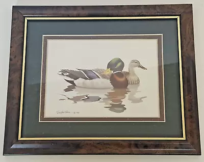 Vintage 1980 Richard Sloan Artist Mallard Ducks Print Signed Matted & Framed • $49