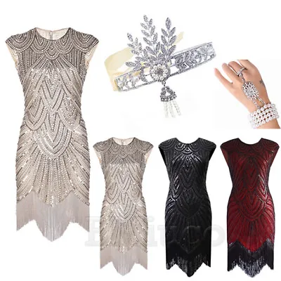 £22.79 • Buy 1920s Flapper Dress Great Gatsby Gown Prom Downton Abbey Fringed Sequin Dresses