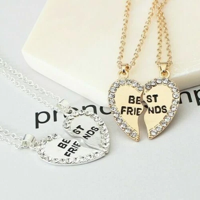 £3.25 • Buy 2 Pcs Best Friend Silver Gold Broken Heart Rhinestone Friendship Necklace Gift