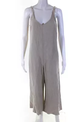 Staud Womens Shell Accent Strap V Neck Wide Leg Zippered Jumpsuit Beige Size S • $67.21