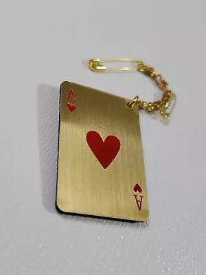 Lucky Ace Of Hearts Medallion Vintage Brass Plate Button Safety Pin Charm   • £95.43