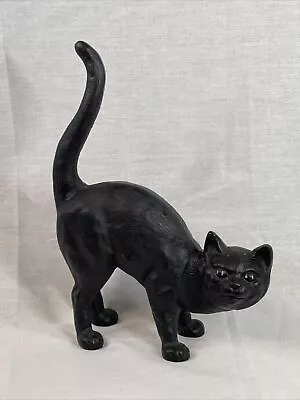 Vintage Cast Iron Black Arched Back Cat Door Stop Halloween Green Eyes Flat-Head • $127.50