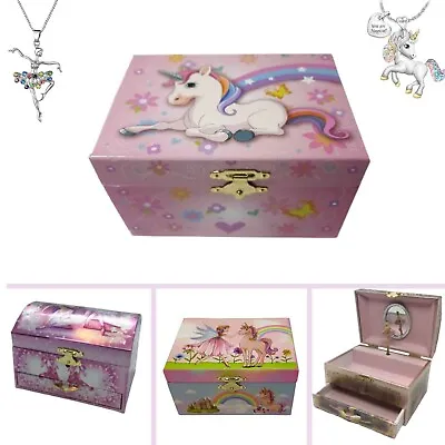 $40.41 • Buy Girls Music Jewellery Box, With Ballerina Or Unicorn Necklace. Great Gift Idea