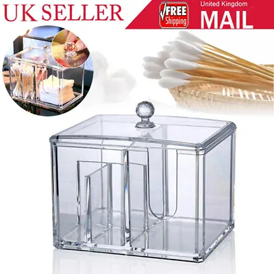 Acrylic Cotton Pad Swab Q-tip Storage Bud Holder Box Makeup Organizer Container • £10.39