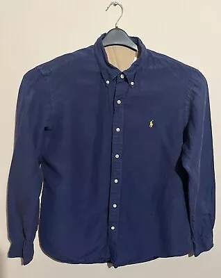 Mens Linen Silk Blend Ralph Lauren Size XL Navy Blue Casual Long Sleeve Shirt • £25.95