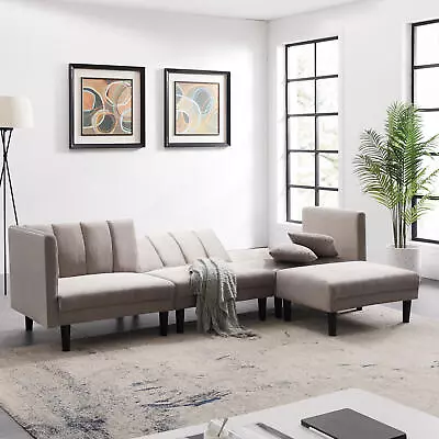 Velvet Convertible L Shaped Sectional Sleeper Sofa Bed Folding Modular Couch US • $730.99