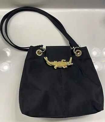 *VINTAGE  Gold Metal Alligator Black Nylon Handbag *EUC* BEAUTIFUL! • $22.99