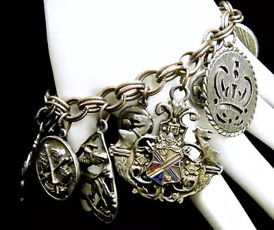 Cool Vintage Charm Bracelet Heraldic Shields Princess Charlotte Fleur De Lis • $37.49