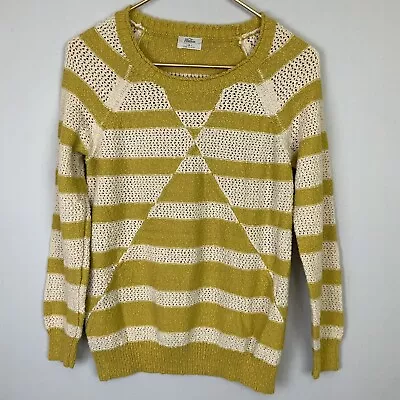 Madewell Wallace Sz Small Geometric Striped Open Knit Ivory Mustard Sweater • $17.99