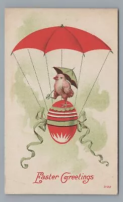 EASTER Greetings Egg Parachute Balloon Baby Chick Umbrella Vintage Postcard • $4.99