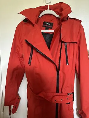 Vintage Miss Sixty Jacket Trench Sz Medium Mid Length Red Belted Hood M60 • $39