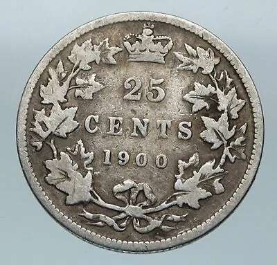 1900 CANADA UK Queen VICTORIA Antique VINTAGE Silver 25 Cents RARE Coin I85198 • $223.65