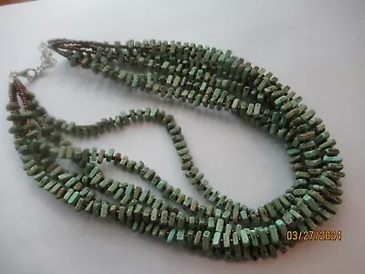 Vintage Sterling Silver 925 Turquoise Multi Strand Necklace • $35