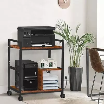  Printer Stand With Charging Station And USB Ports Large 3-Tier Mobile Brown • $123