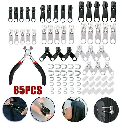 £7.66 • Buy 85Pcs Metal Zip Slider + Install Pliers Fix Zipper Puller Replacement Repair Kit