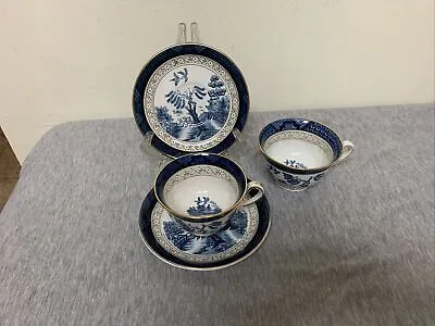 Vintage Occupied Japan Ironstone Ware Blue Willow Tea Cup & Saucer Lot Of 2 • $39.99