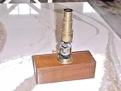 1800s 5.75 Inches Brass Microscope W/Latched Wood Box No Idea Of Value • $55