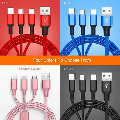 3 In 1 Multi USB Charger Charging Cable Cord For Mobile Micro USB TYPE C 1m 2m 3 • $4.60