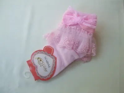 £3.75 • Buy Girls Bridesmaid Holy Communion Frill With Pink Bow Ankle Socks Pink 4-6 New