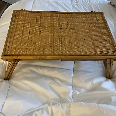 Bamboo Wicker Breakfast Folding Bed Lap TV Tray  MCM Vintage • $49.95