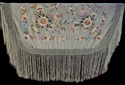 Vintage Antique Silk Chinese Hand Embroidered Piano Shawl 83   • $472.50