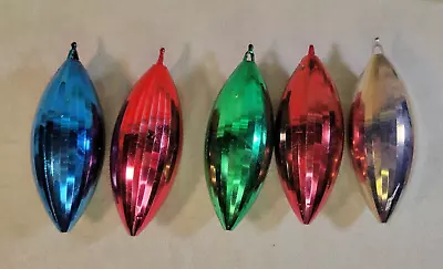 Vintage Retro Disco Ball Teardrop Plastic Christmas Ornaments Faceted Set Of 5 • $25