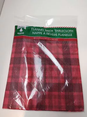 Vintage Christmas Holiday Flannel Back Vinyl Tablecloth Red Plaids  NEW  52 X 52 • $10.90