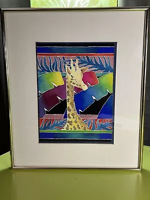 VTG OOAK Kitschy Giraffe Animal Painting Framed SIGNED Pamela Heintz Marshall • $75