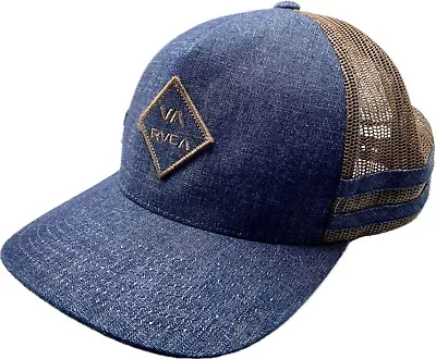 RVCA VA Dark Blue Trucker Style Hat Adjustable SnapBack Mid Fit GUC • $13
