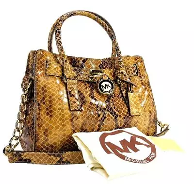 Michael Kors Hamilton Python Skin Leather Satchel Purse With Lock & Key • £91.69