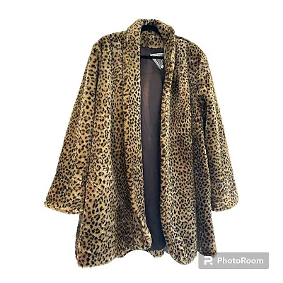 Women's J. PERCY For Marvin Richards Leopard Faux Fur Swing Coat Mob Wife Small • $89.99