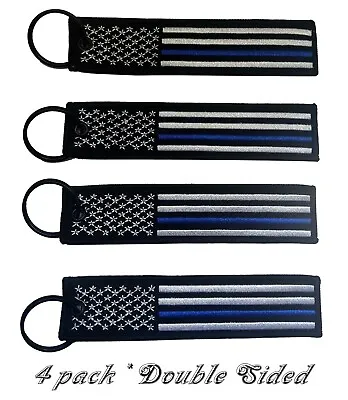 4 Thin Blue Line USA American Flag Keychain Tags With Key Rings Double Sided • $9.99