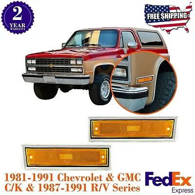 $25.47 • Buy New Side Marker Lights With Chrome Trim For 1981-1991 Chevy & GMC C/K R/V Series
