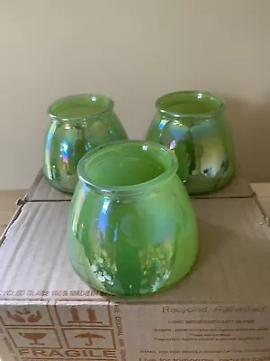 New Vietri 3 Inch Art Glass Votive Holders Lt Green Iridescent Set Of 3 Spain. • $30