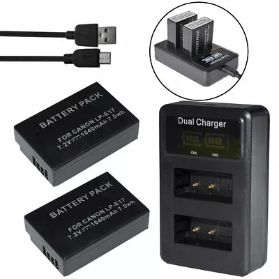 2X LP-E17 Battery +LCD USB Charger For Canon T6i T6s M3 750D 760D Kiss X8i • $32.73