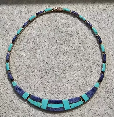 Taxco Mexico 950 Choker Lapis Turquoise Choker Necklace Beautiful Vintage Retro  • $174.88