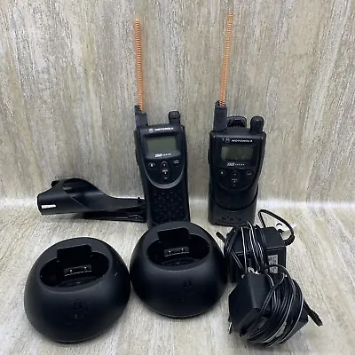 Lot Motorola Xtn Series 2 Radios 1 Belt Clip 2 Charger Stations VHF PARTS ONLY • $49.99