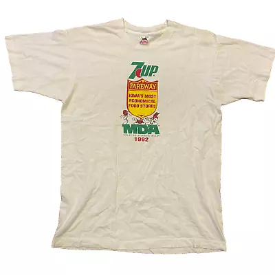 VTG 7 Up 1992 Sz Large White Snack Promo T-Shirt Single Stitch FOTL • $48.95