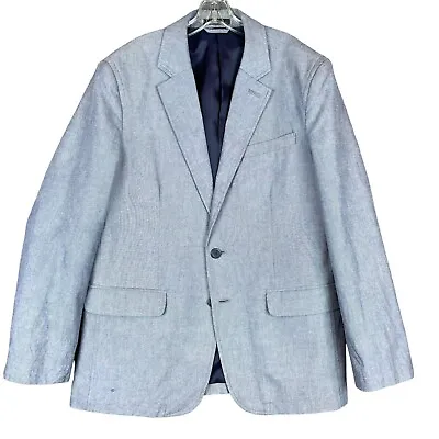 L.L. Bean Lined Sport Coat Men’s 44R Blue 100% Cotton Denim Canvas Blazer Jacket • $39.88