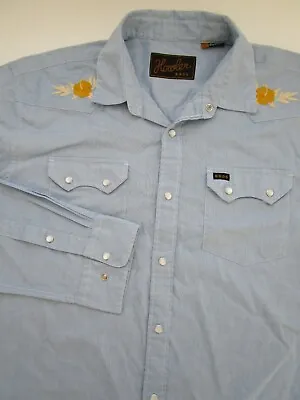 Mens Large Howler Bros Gaucho Blue Flower Pearl Snap Embroidered Western Shirt • $90