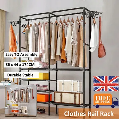 £21.99 • Buy Heavy Duty Iron Clothes Rail Storage Garment Shelf Hanging Display Stand Rack