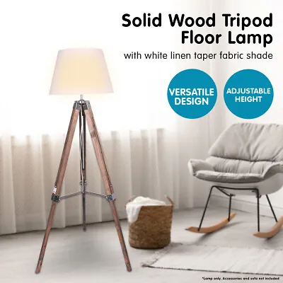 $135 • Buy Sarantino Solid Wood Tripod Floor Lamp Adjustable Height White Shade