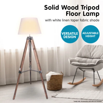 $135 • Buy Sarantino Solid Wood Tripod Floor Lamp Adjustable Height White Shade